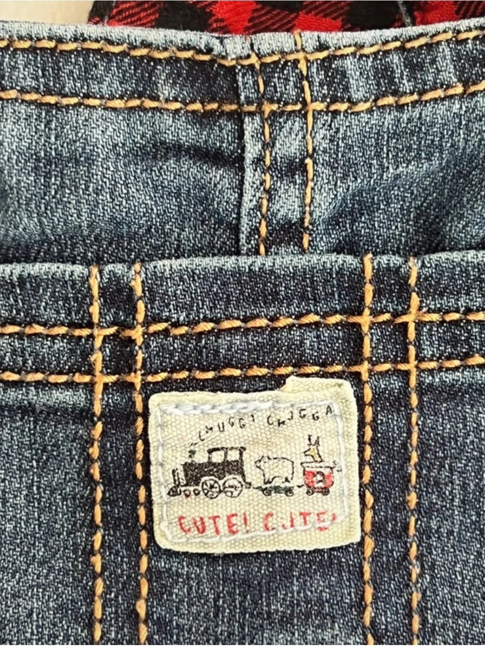 Carter's Kid Denim Overalls with Red Plaid Lining 9 Months